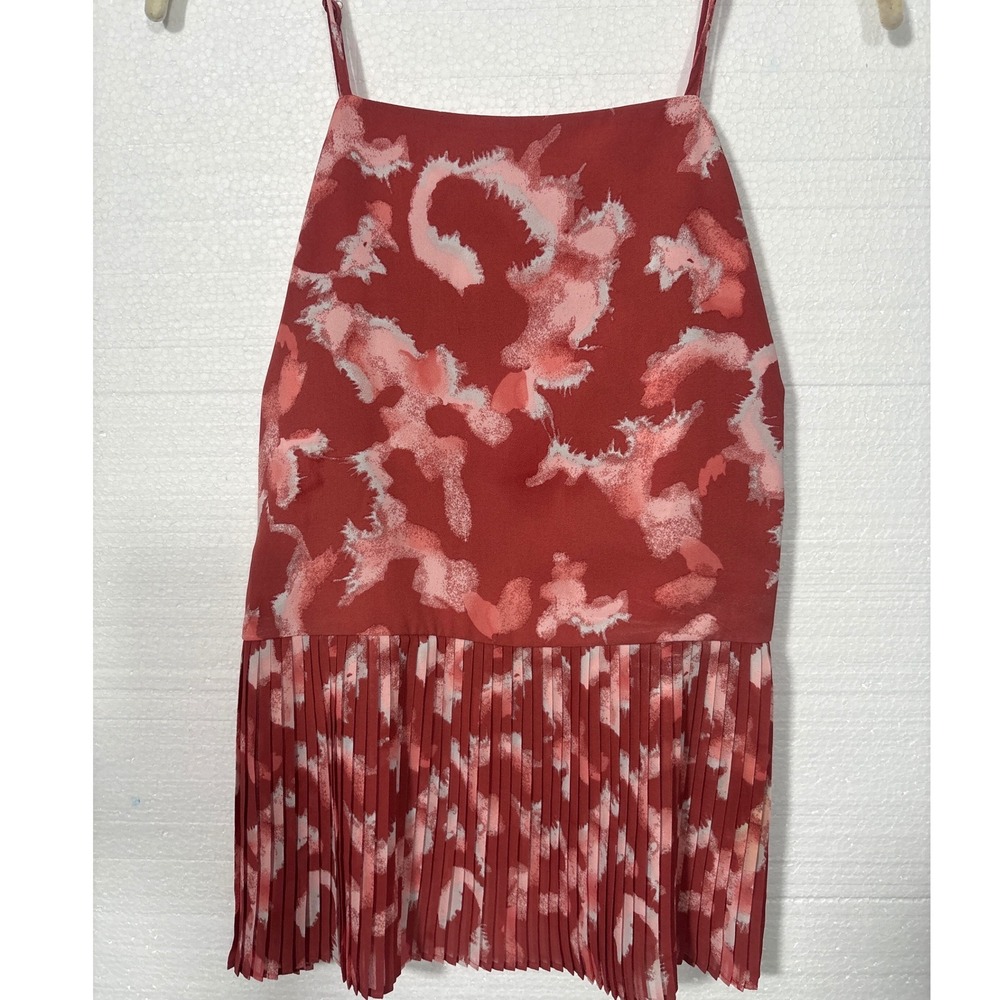 Nine West Cami Top Women Size L Rust Abstract Print Pleated Hem Spaghetti Strap - Picture 1 of 8